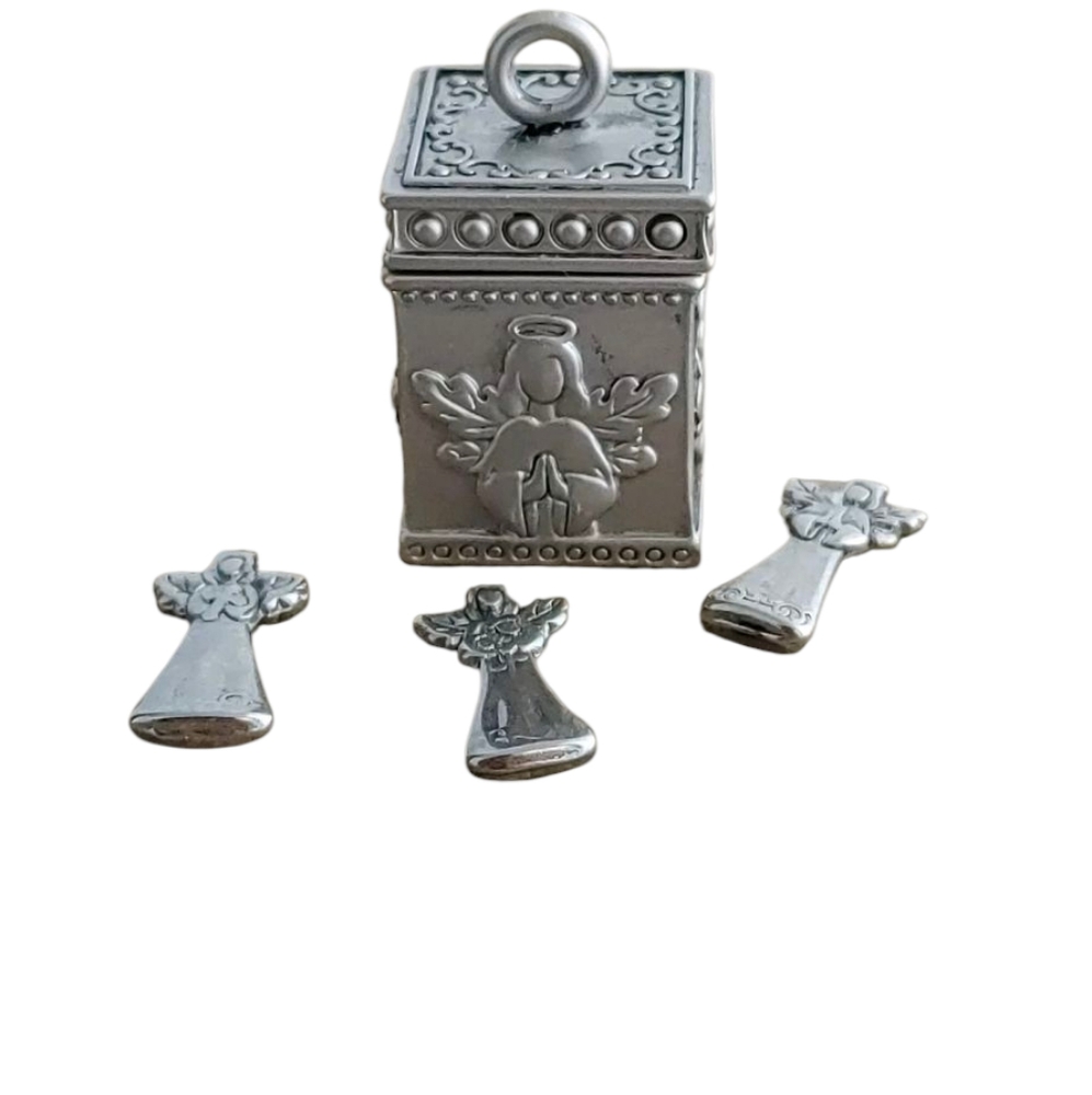 Triple Angel Prayer Box Pendant And Removeable Charms By Ganz Silver Tone
